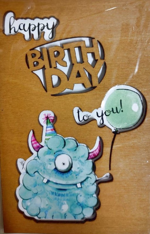 ОТК0057 Стильная деревянная открытка "Happy birthday to you"