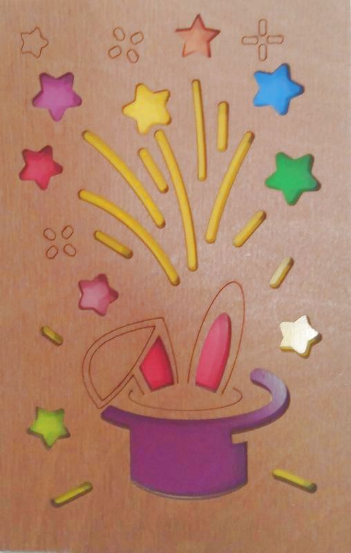 ОТК0034 Стильная деревянная открытка "Кролик в шляпе"