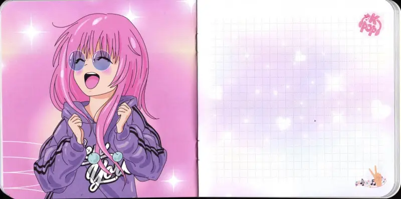 Блокнот К-Рор (девочка в топике и юбке, розово-желтый фон)