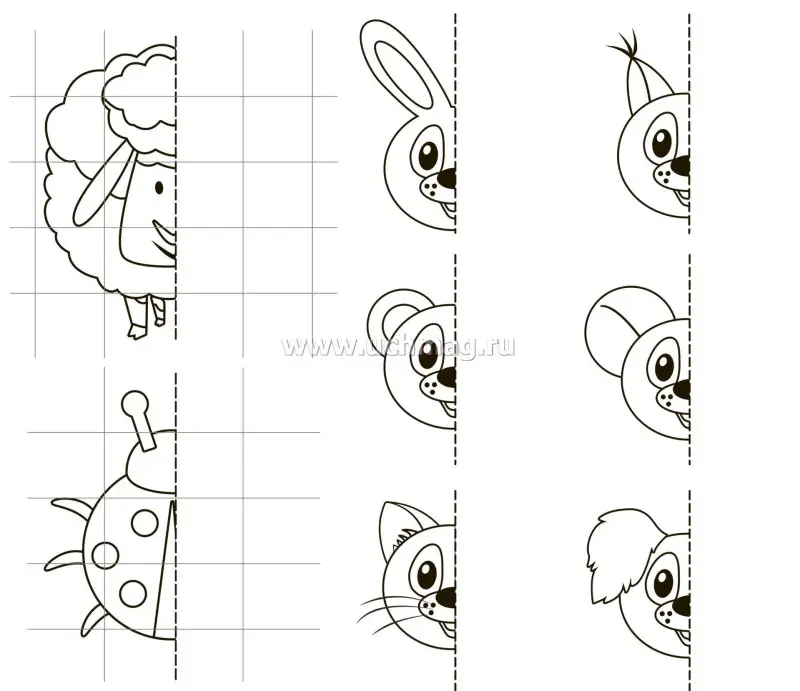 Дорисовочки. Придумай и раскрась. Половинки: занимательные задания для подготовки к письму. Для детей 5 лет