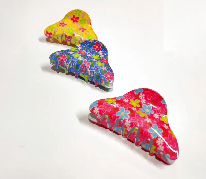 Заколка краб с круглой ручкой (цветы) в ассортименте, комплект 3 шт. без выбора цвета