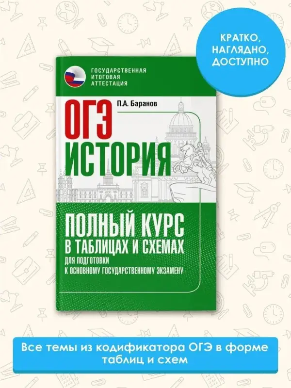 Уценка. Баранов Пётр Анатольевич: ОГЭ. История. Полный курс в таблицах и схемах для подготовки к ОГЭ
