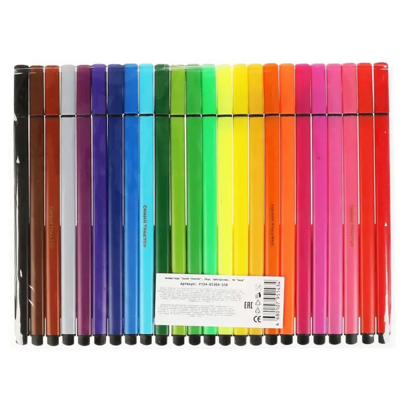 Фломастеры Синий трактор, 24 цвета, трёхгранные