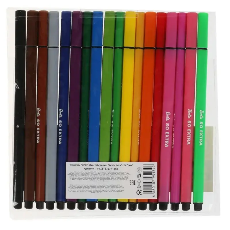 Фломастеры Барби экстра, 18 цветов, трёхгранные