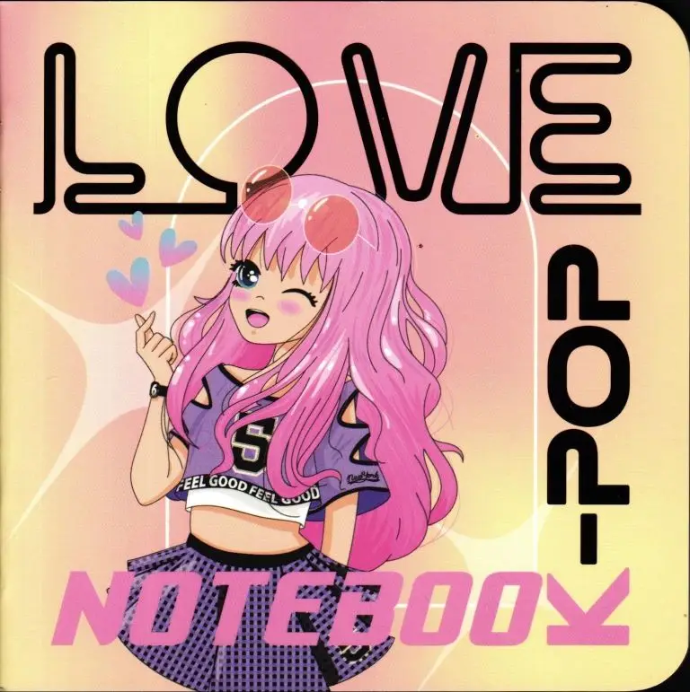 Блокнот К-Рор (девочка в топике и юбке, розово-желтый фон)