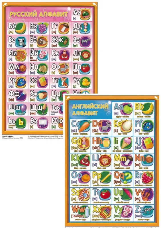 Таблица русский и английский алфавит А5, арт.[2529] 2-х сторонний