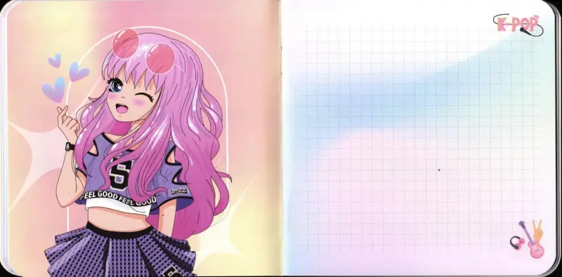 Блокнот К-Рор (девочка в полный рост, зелено-розовый фон)