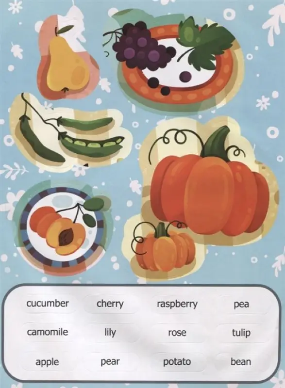 Первые слова. Английский язык. Что растет в моем саду? Обучающая книжка с наклейками