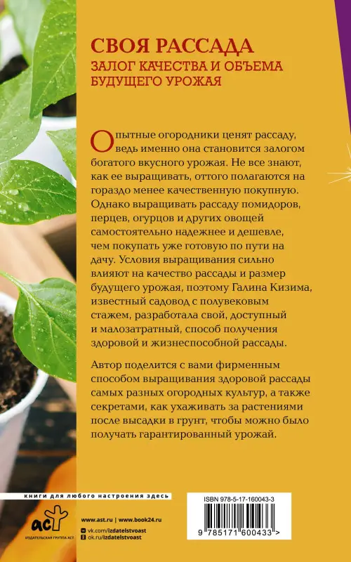 Уценка. Кизима Галина Александровна: Своя рассада. Залог качества и объема будущего урожая