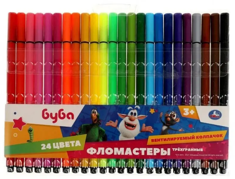 Фломастеры Буба, 24 цвета, круглые (26715 прозрачная упаковка)