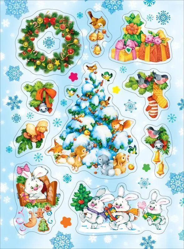 Коллекция новогодних наклеек (синяя)