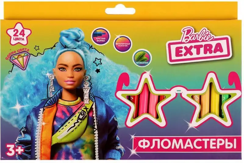 Фломастеры Барби экстра, 24 цвета, круглые (66452 цветная упаковка)