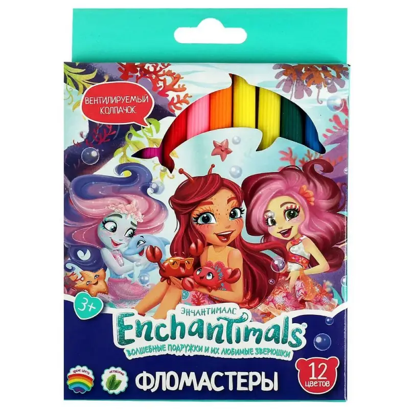 Фломастеры Энчантималс, 12 цветов, круглые