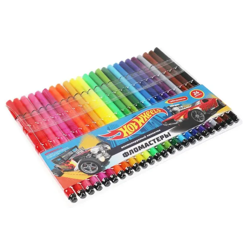Фломастеры Хот Вилс, 24 цвета, трёхгранные