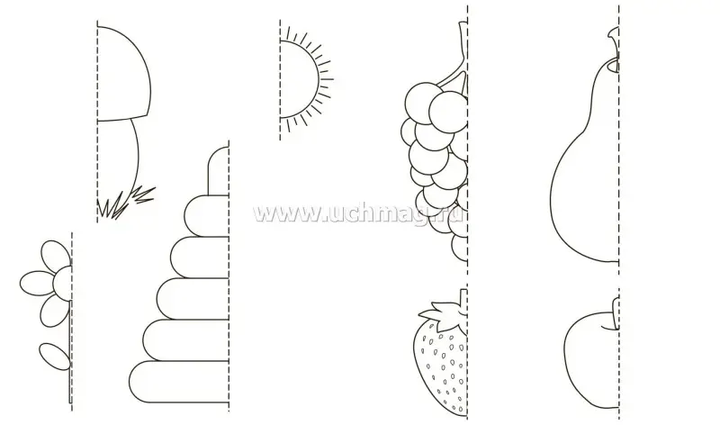 Дорисовочки. Придумай и раскрась. Половинки: занимательные задания для подготовки к письму. Для детей 5 лет