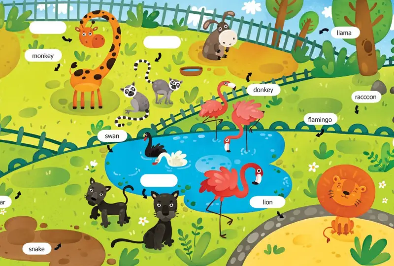 Английский. Зоопарк. Обучающая книжка с наклейками